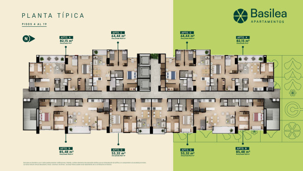 Planta Típica - Planta típica piso 4 al 19