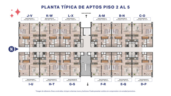 Planos Apartamentos - Planta típica piso 2 al 5
