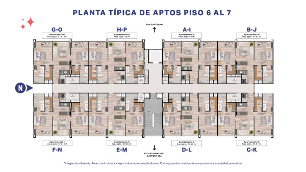 Planos Apartamentos - Planta típica piso 6 al 7
